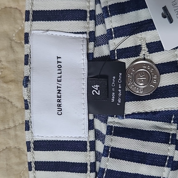 Current/Elliott The Cropped Lexton Pant Blue Stripe Zippered Ankle Size 24 - Picture 8 of 10